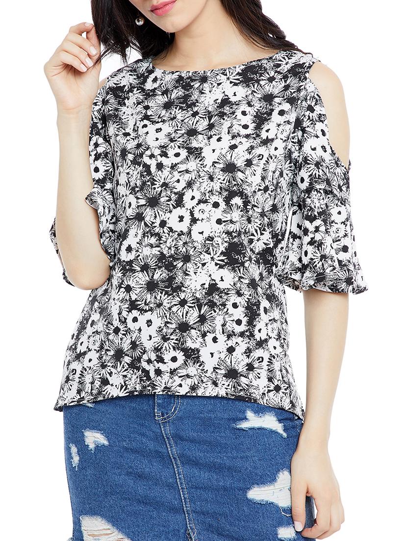 black crepe floral top - 15057368 - Zoom Image - 1