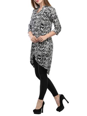 black crepe printed high-low tunic - 15057370 - Standard Image - 2