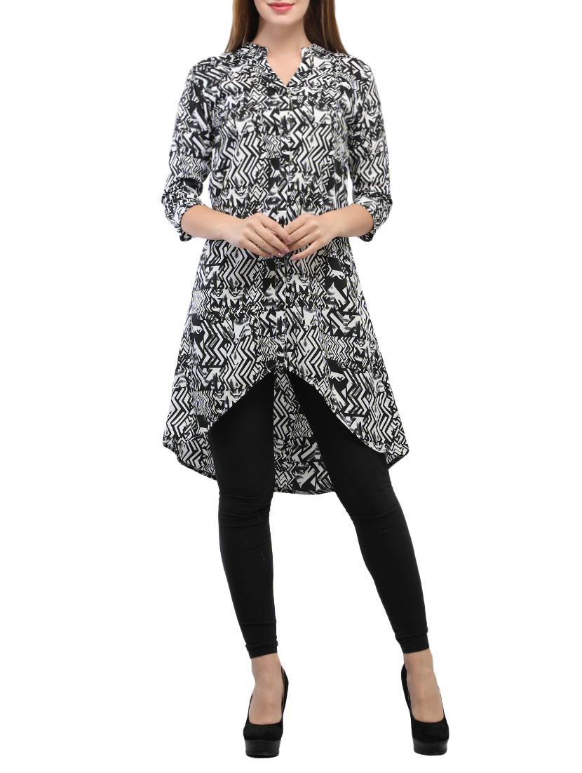 black crepe printed high-low tunic - 15057370 - Zoom Image - 1