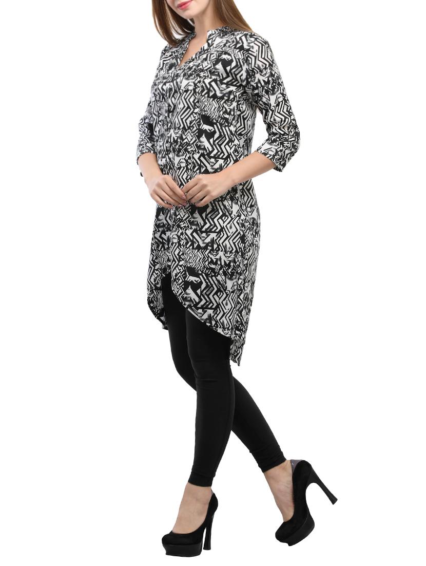 black crepe printed high-low tunic - 15057370 - Zoom Image - 2