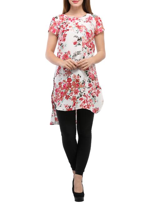 white crepe floral high-low tunic - 15057372 - Standard Image - 1