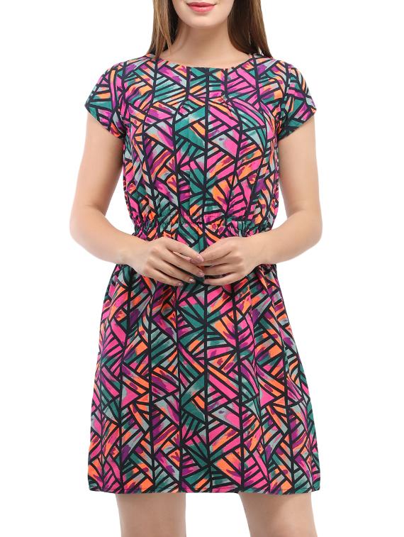 pink crepe printed fit and flare dress - 15057382 - Zoom Image - 1
