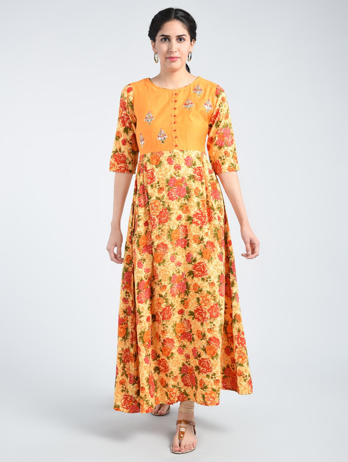 yellow rayon a-line kurta - 15057664 - Zoom Image - 1