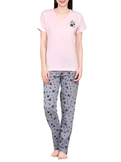 solid tee with floral pajama set - 15059004 - Standard Image - 1