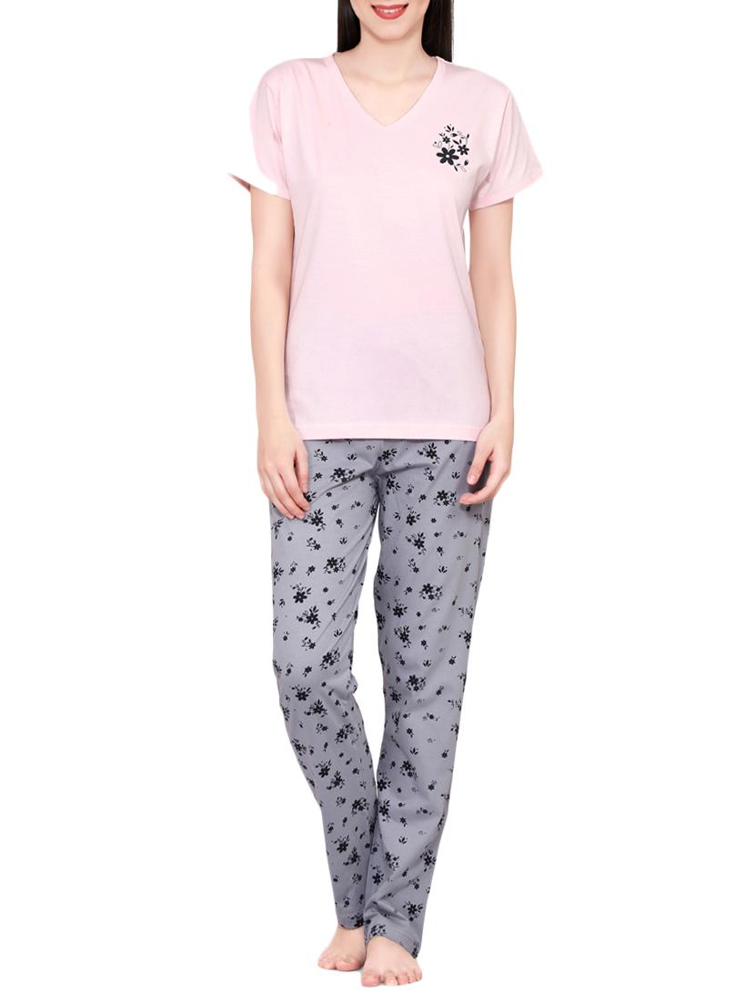 solid tee with floral pajama set - 15059004 - Zoom Image - 1