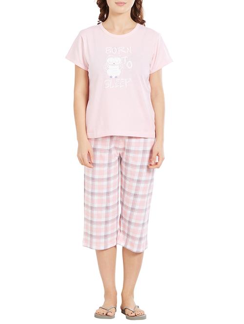 pink cotton nightwear capri set - 15059268 - Standard Image - 1