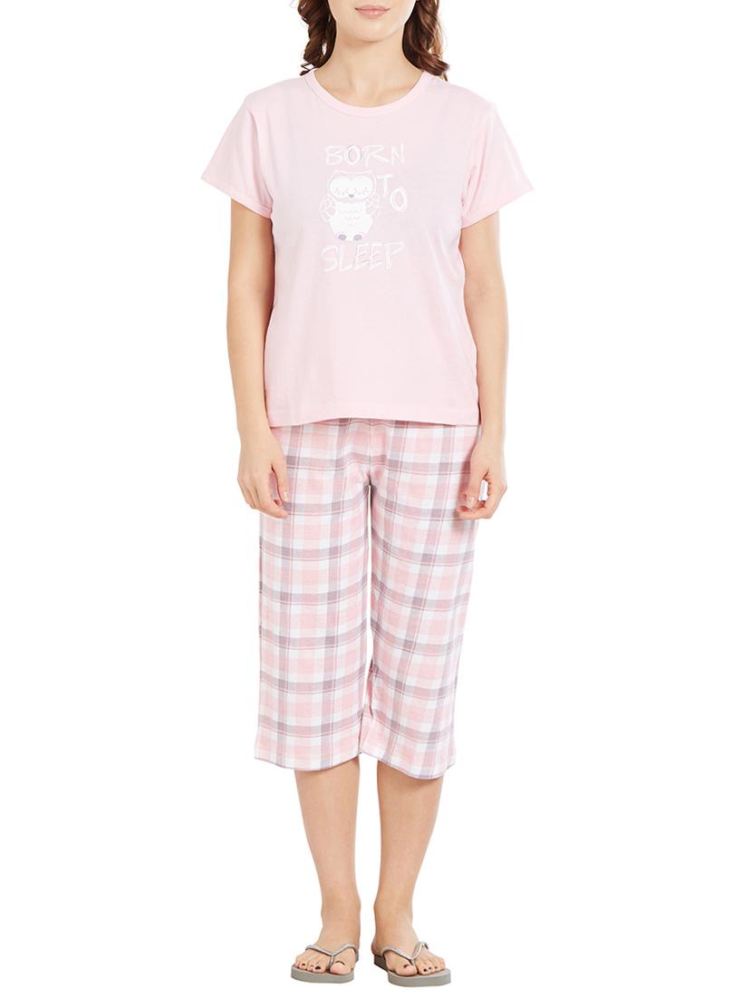 pink cotton nightwear capri set - 15059268 - Zoom Image - 1