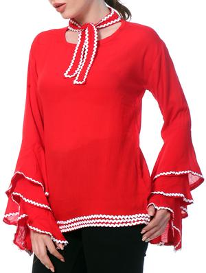 scalloped layered bell sleeved top - 15059279 - Standard Image - 2