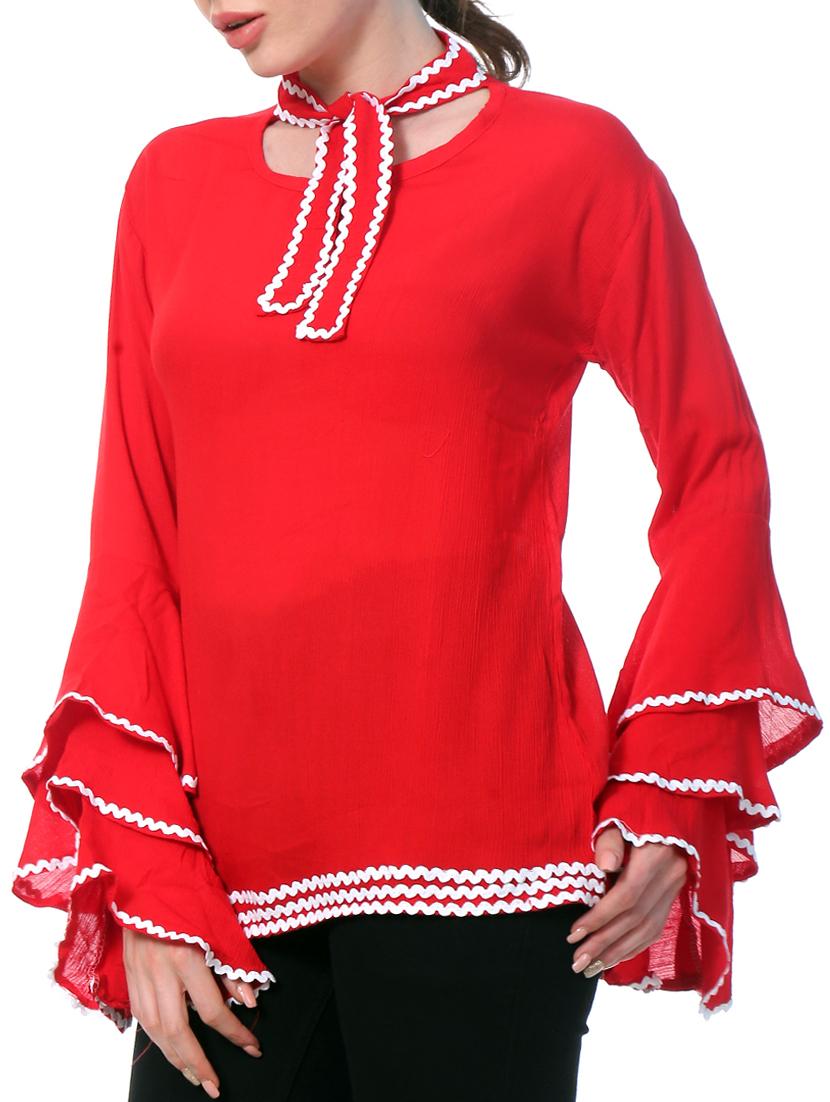scalloped layered bell sleeved top - 15059279 - Zoom Image - 2