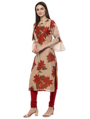 beige chanderi straight kurta - 15059557 - Standard Image - 2