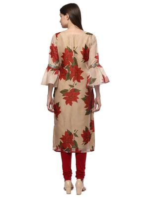 beige chanderi straight kurta - 15059557 - Standard Image - 4