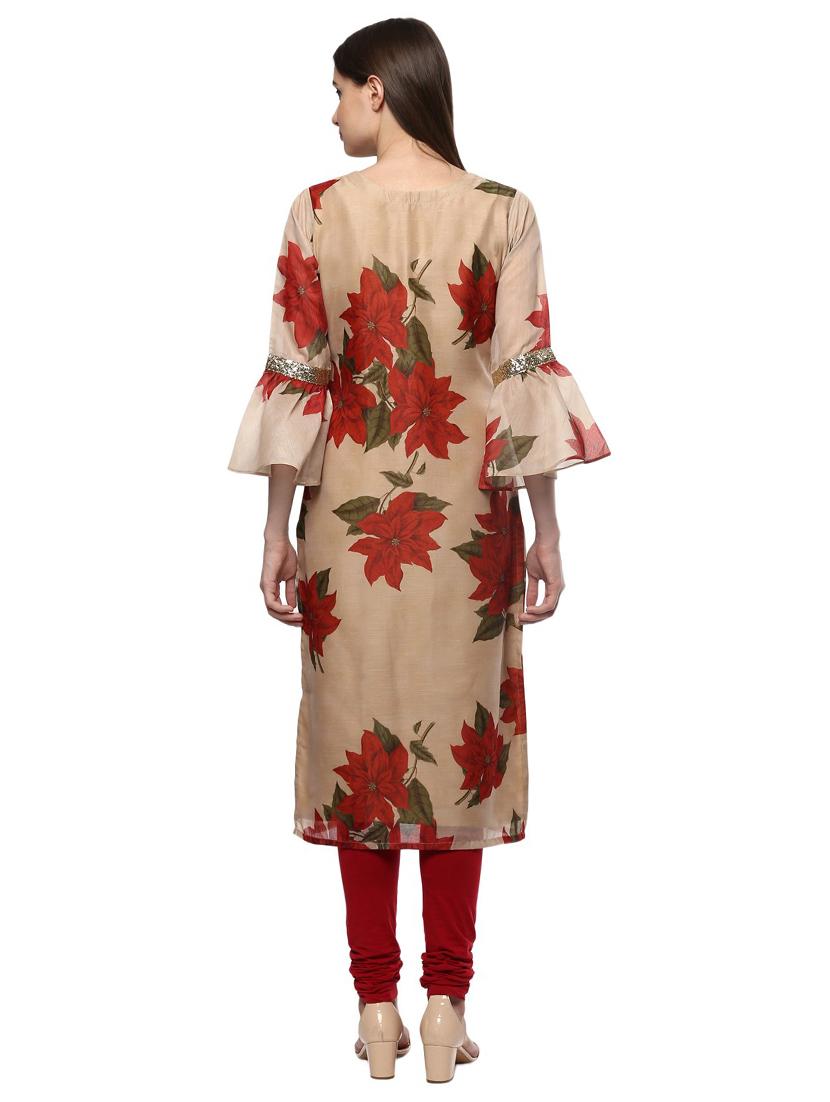 beige chanderi straight kurta - 15059557 - Zoom Image - 4