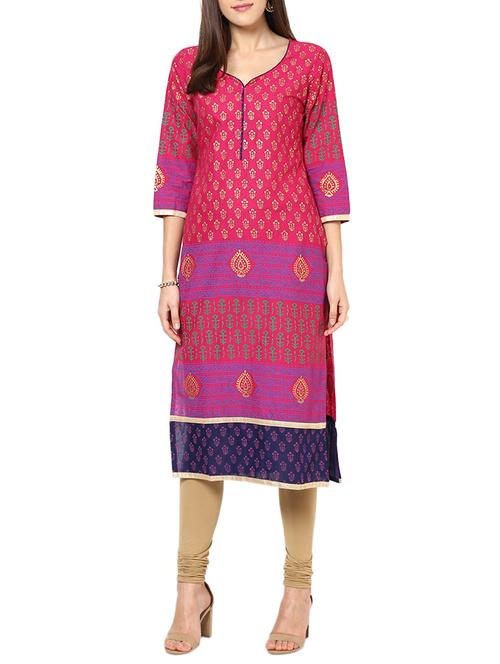 pink cotton straight kurta - 15060200 - Very Small Image - 1