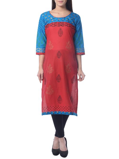 red cotton straight kurta - 15060204 - Standard Image - 1