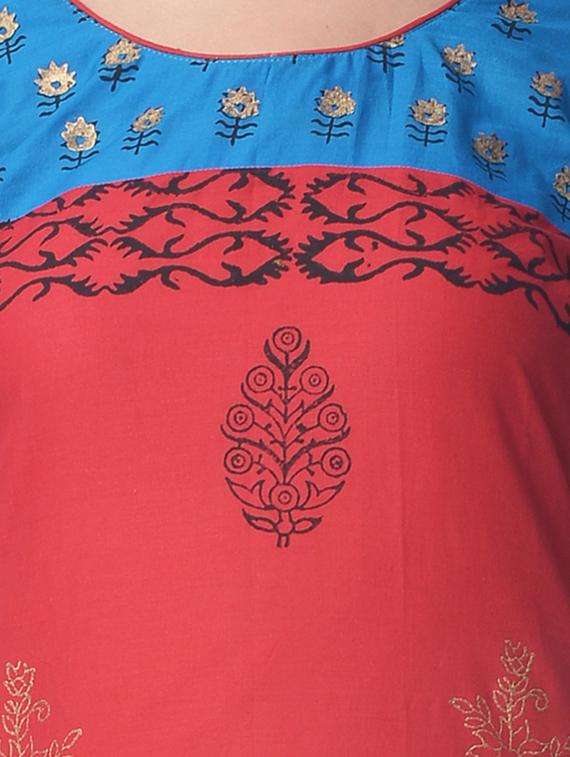 red cotton straight kurta - 15060204 - Zoom Image - 4