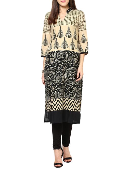 beige cotton straight kurta - 15060206 - Very Small Image - 1