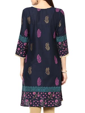 blue cotton straight kurta - 15060207 - Standard Image - 3