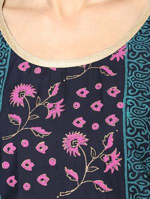 blue cotton straight kurta - 15060207 - Standard Image - 4