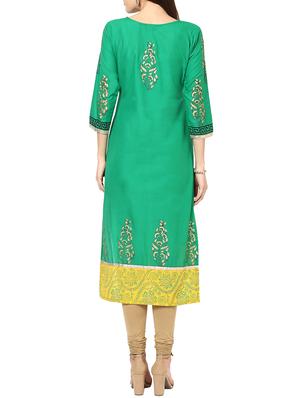 green cotton straight kurta - 15060214 - Standard Image - 3