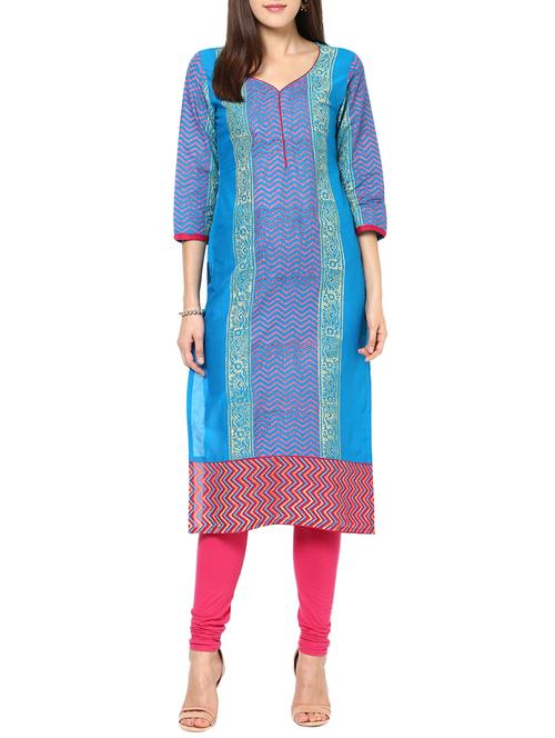 blue cotton straight kurta - 15060216 - Very Small Image - 1