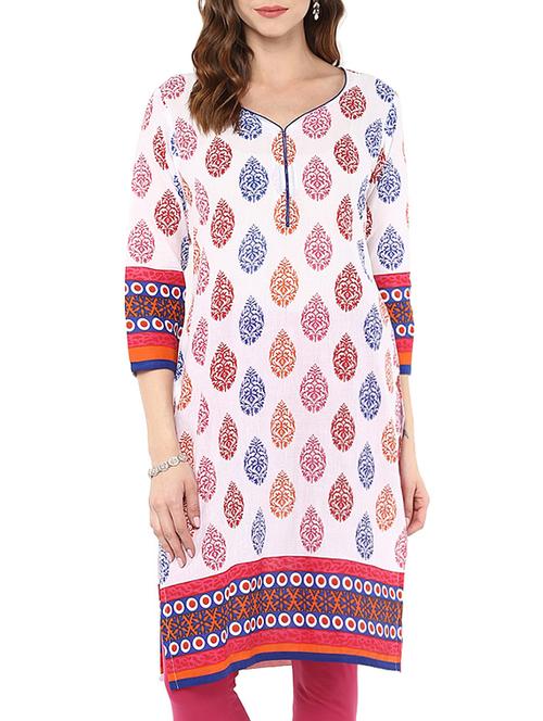 white cotton straight kurta - 15060219 - Standard Image - 1