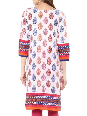 white cotton straight kurta - 15060219 - Standard Image - 3