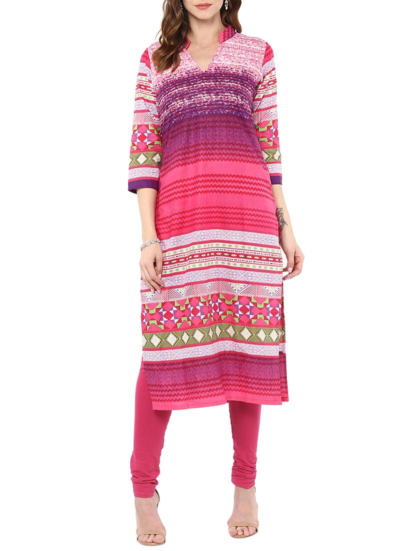 pink cotton straight kurta - 15060220 - Zoom Image - 1