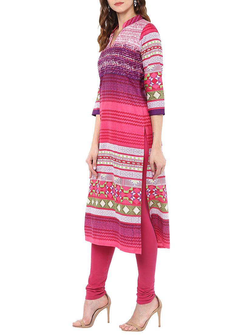 pink cotton straight kurta - 15060220 - Zoom Image - 2