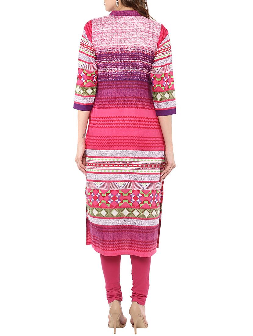 pink cotton straight kurta - 15060220 - Zoom Image - 3
