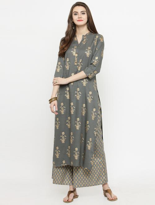 gold foil printed kurta palazzo set - 15060306 - Standard Image - 1