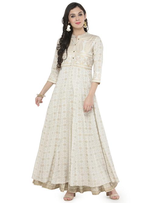 gold foil print anarkali kurta - 15060385 - Very Small Image - 1