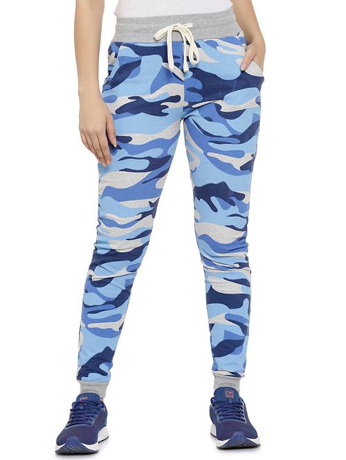 light blue cotton printed track pants - 15060714 - Standard Image - 1