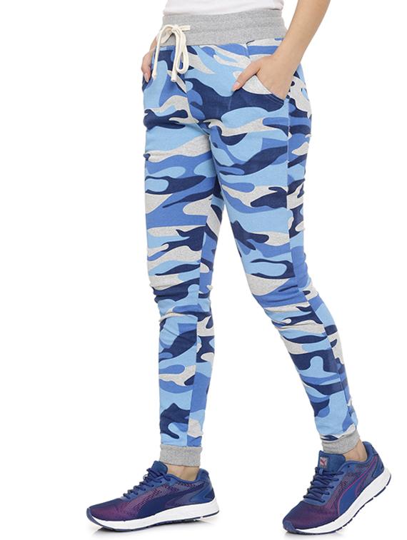light blue cotton printed track pants - 15060714 - Zoom Image - 2