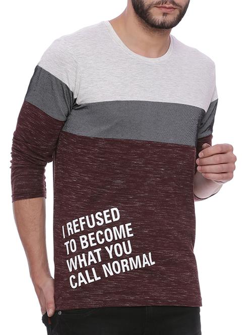 maroon cotton front print t-shirt - 15060717 - Standard Image - 1