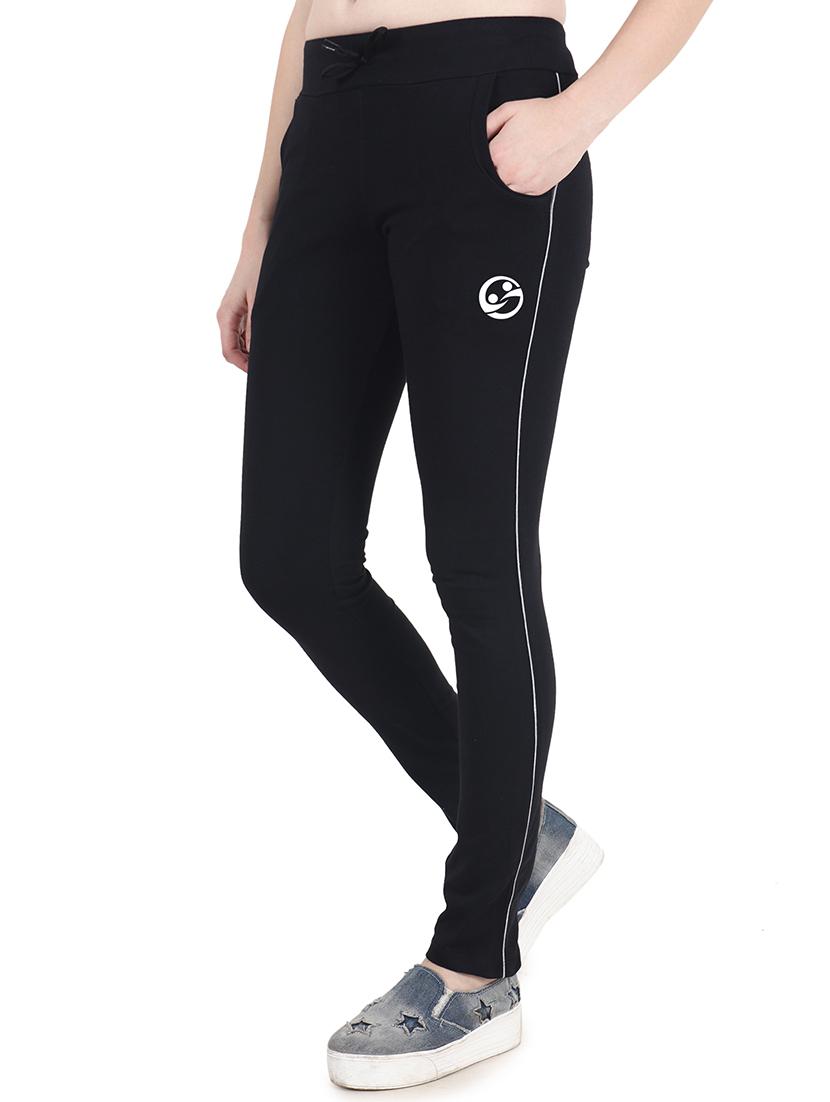 black solid cotton track pants - 15061280 - Zoom Image - 2