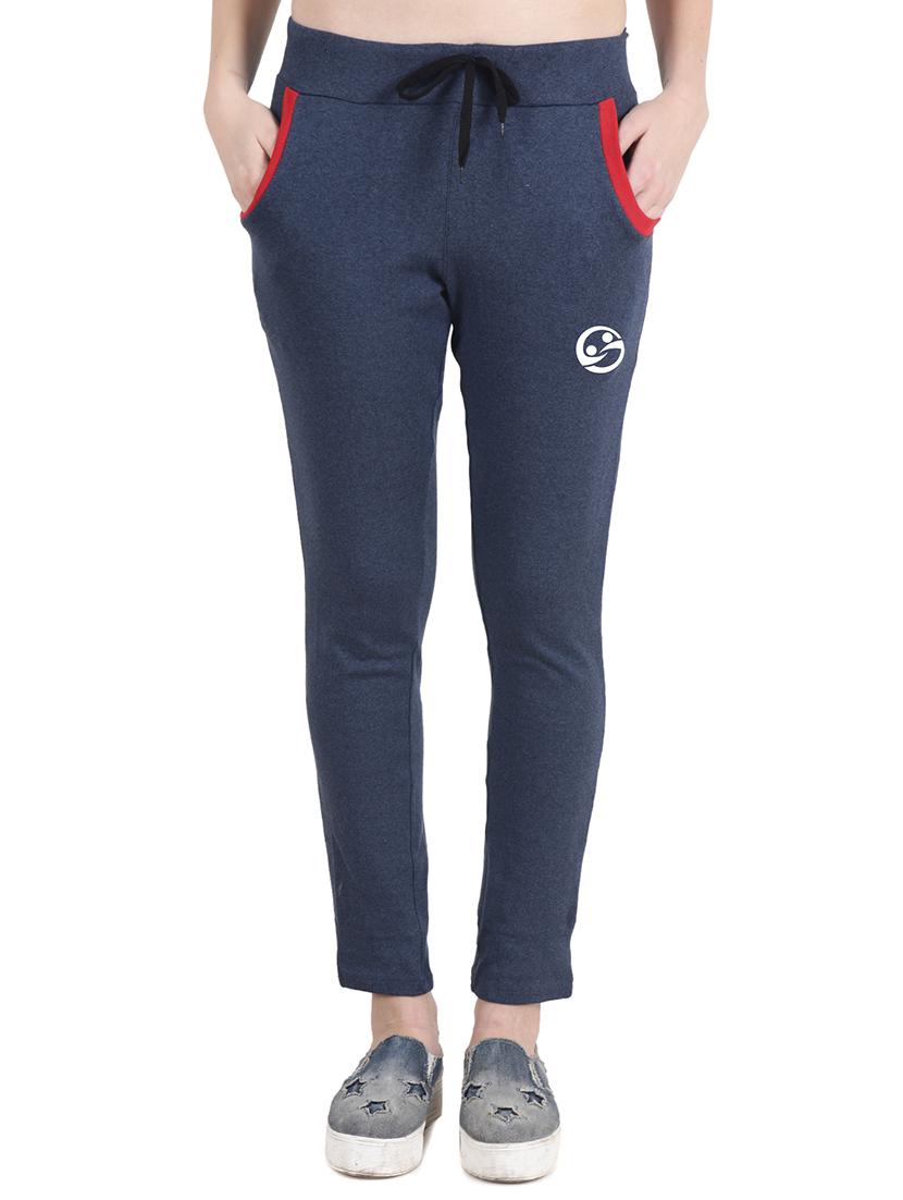 blue solid cotton track pants - 15061290 - Zoom Image - 1