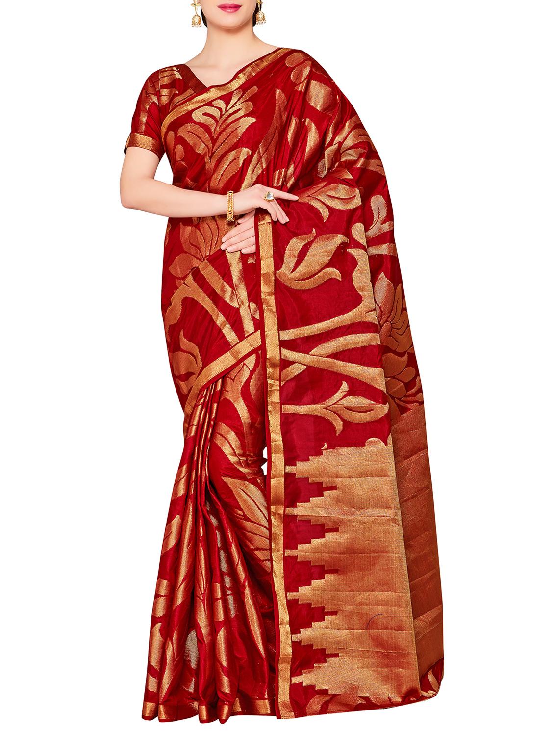 red art silk kanjivaram saree with blouse - 15063669 - Zoom Image - 1