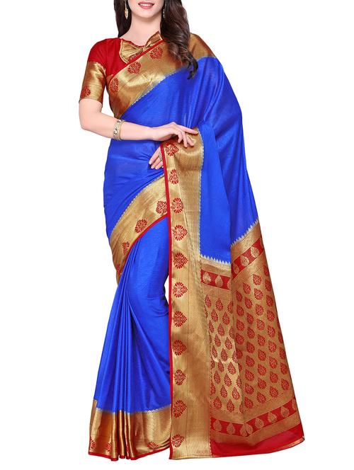 blue crepe kanjivaram saree with blouse - 15063691 - Standard Image - 1