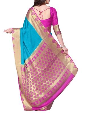 turquoise crepe kanjivaram saree with blouse - 15063695 - Standard Image - 2