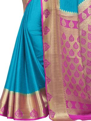 turquoise crepe kanjivaram saree with blouse - 15063695 - Standard Image - 3