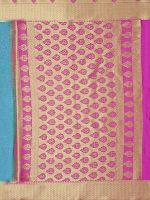 turquoise crepe kanjivaram saree with blouse - 15063695 - Standard Image - 4