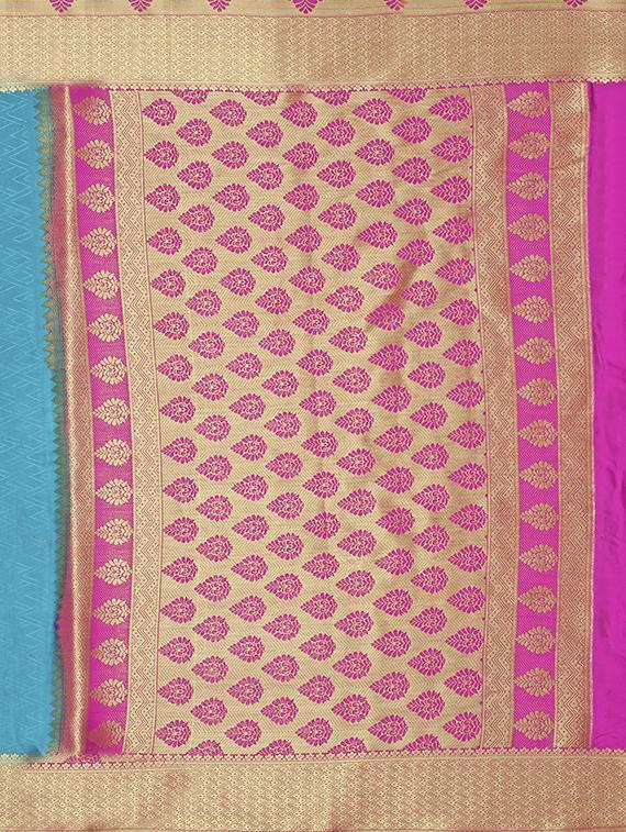 turquoise crepe kanjivaram saree with blouse - 15063695 - Zoom Image - 4