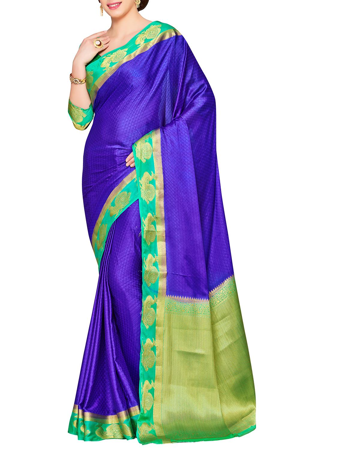blue crepe kanjivaram saree with blouse - 15063698 - Zoom Image - 1