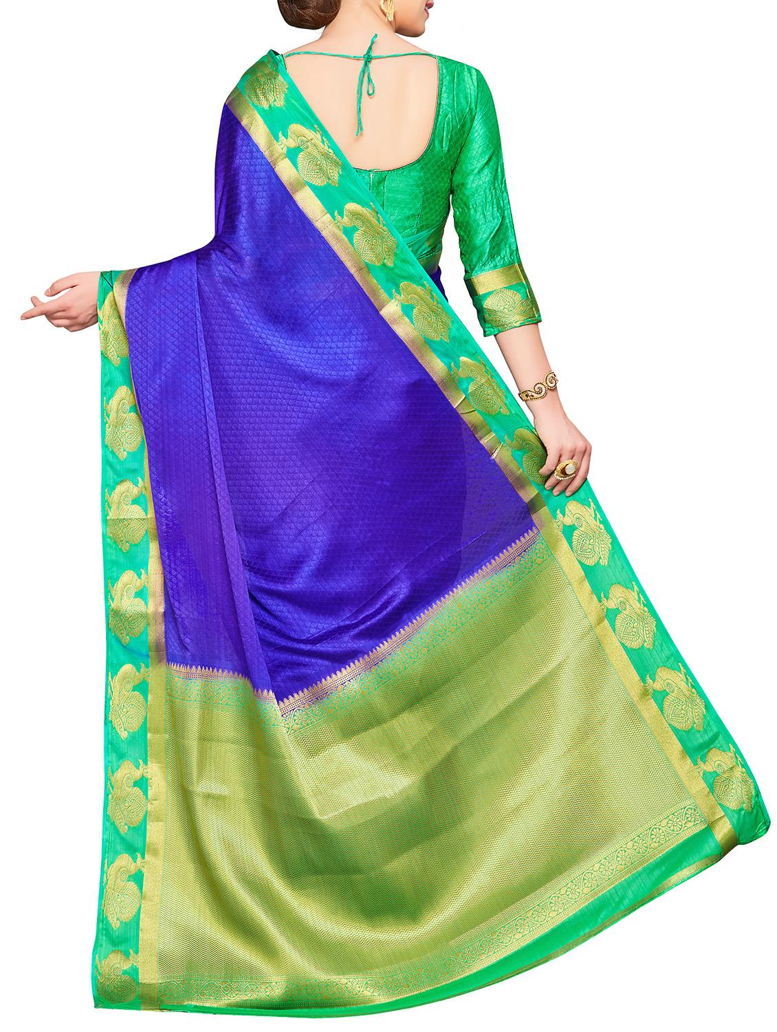 blue crepe kanjivaram saree with blouse - 15063698 - Zoom Image - 2