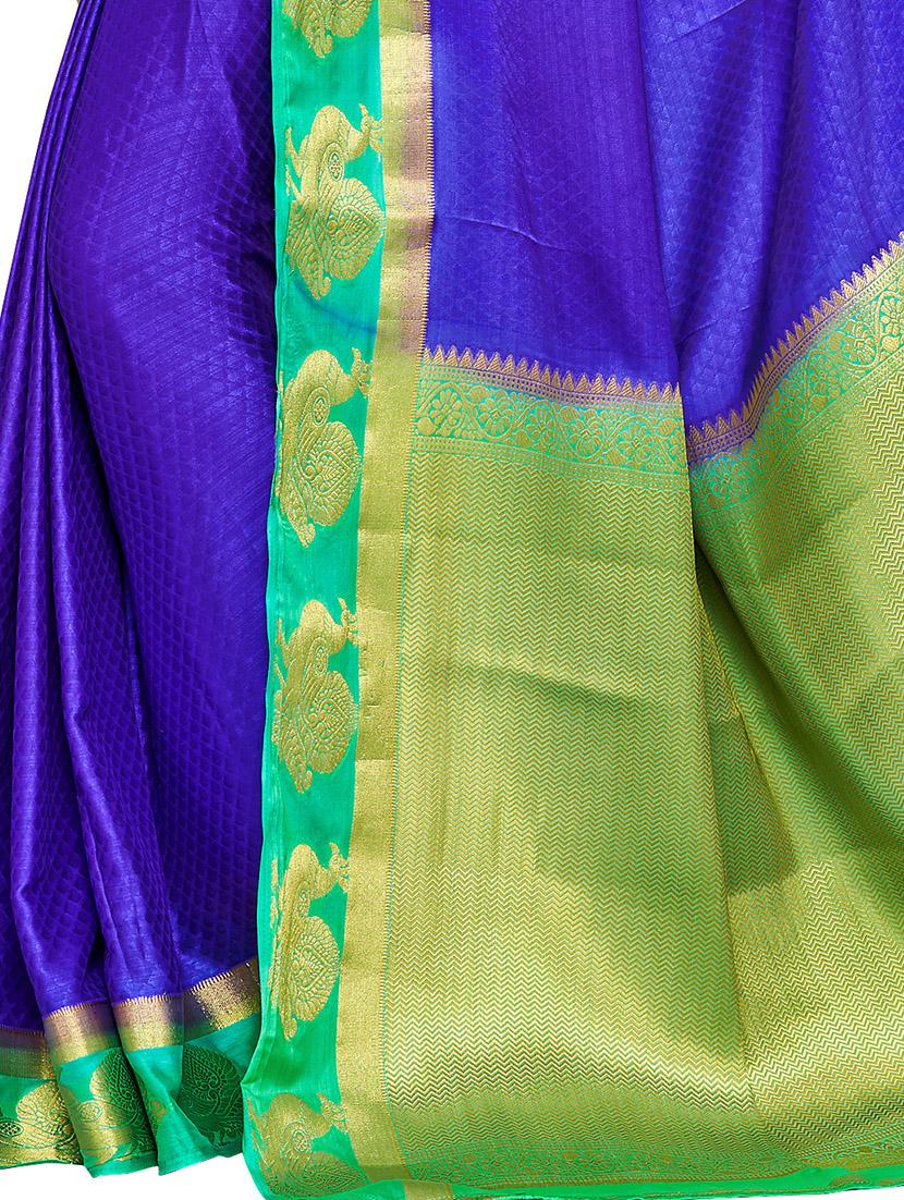 blue crepe kanjivaram saree with blouse - 15063698 - Zoom Image - 3