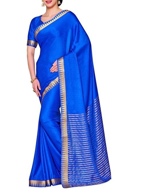 blue crepe woven saree with blouse - 15063722 - Standard Image - 1