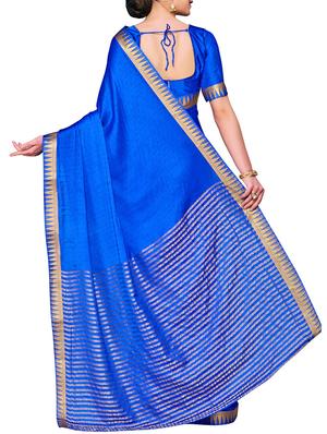 blue crepe woven saree with blouse - 15063722 - Standard Image - 2