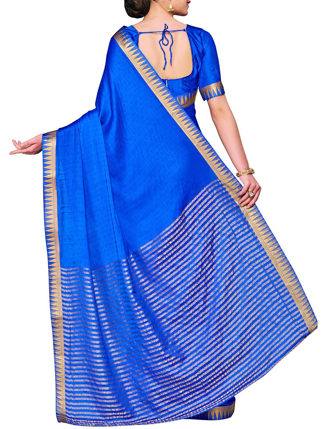 blue crepe woven saree with blouse - 15063722 - Zoom Image - 2