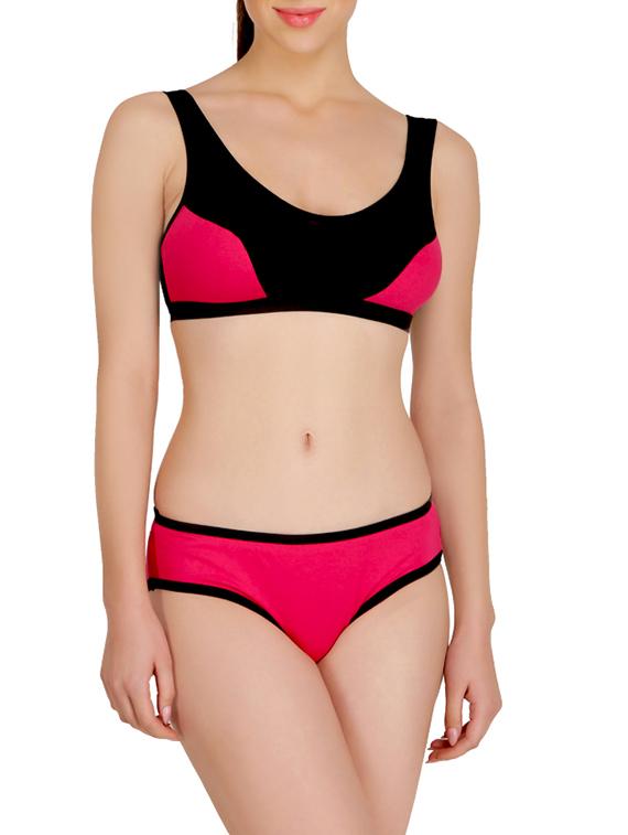pink cotton bra and panty set - 15063977 - Zoom Image - 1