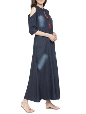 blue denim flared kurta - 15064160 - Standard Image - 2